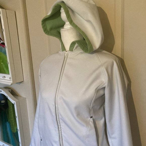 Columbia lightweight rain jacket in off-white w/ lime green fleece lining - Picture 2 of 8